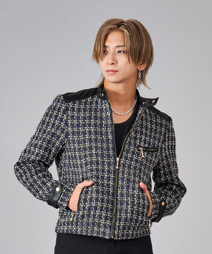 ツイードシングルライダースジャケット