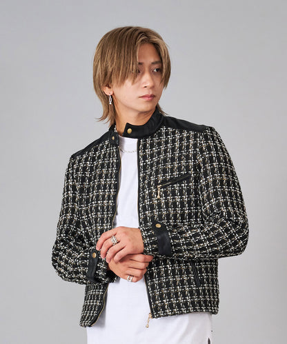 ツイードシングルライダースジャケット