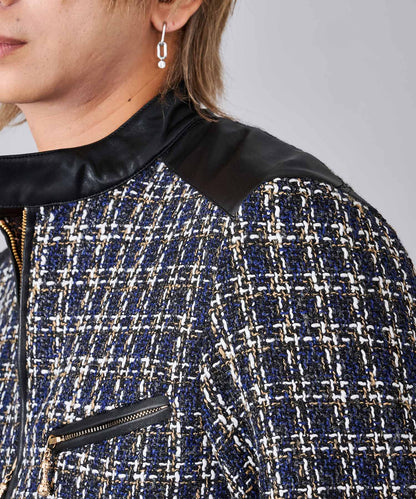 ツイードシングルライダースジャケット