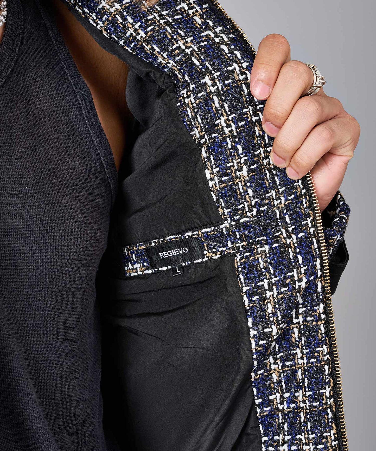 ツイードシングルライダースジャケット