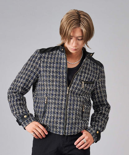 ツイードシングルライダースジャケット