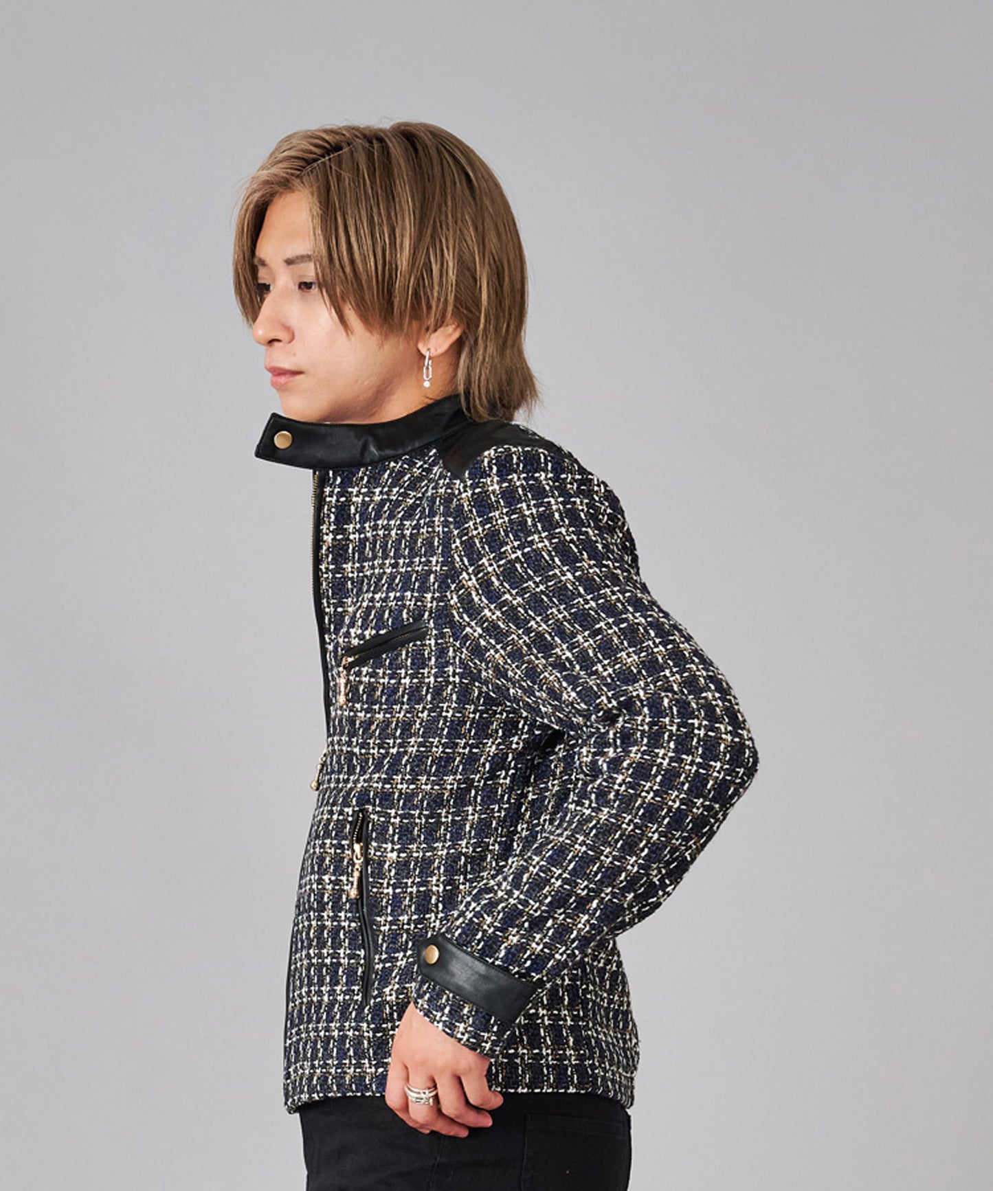 ツイードシングルライダースジャケット