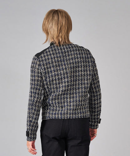 ツイードシングルライダースジャケット