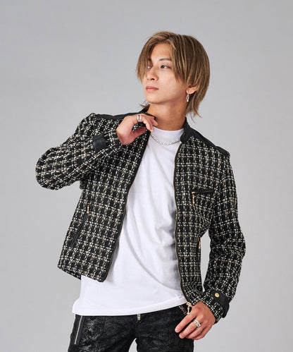 ツイードシングルライダースジャケット