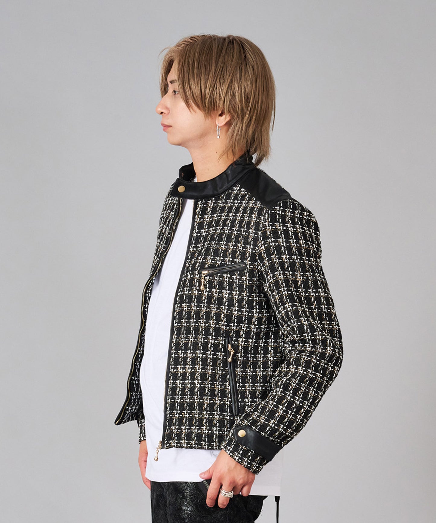 ツイードシングルライダースジャケット