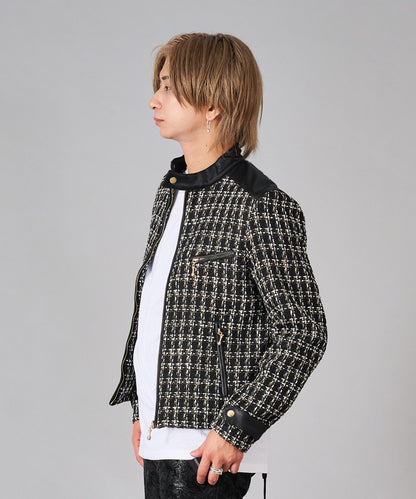 ツイードシングルライダースジャケット