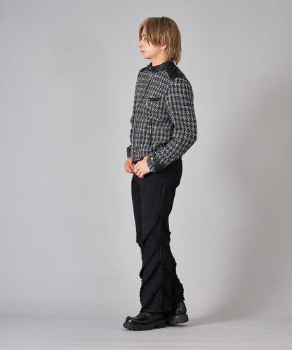 ツイードシングルライダースジャケット