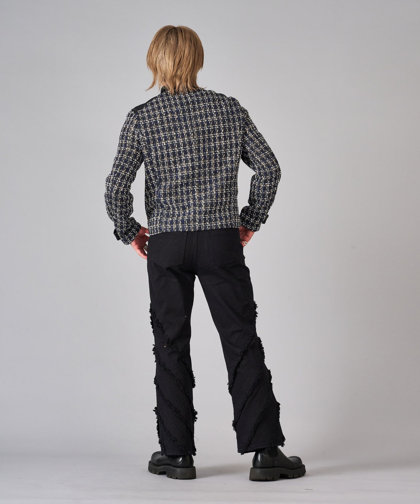 ツイードシングルライダースジャケット