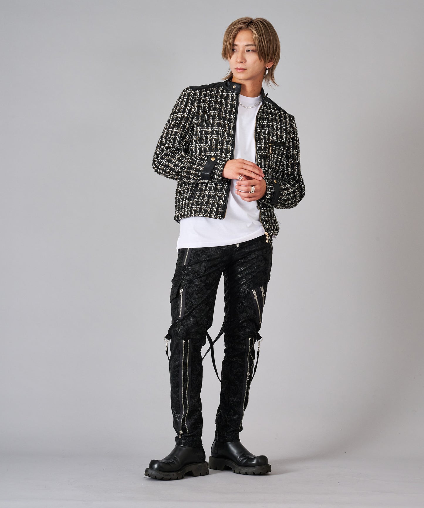 ツイードシングルライダースジャケット