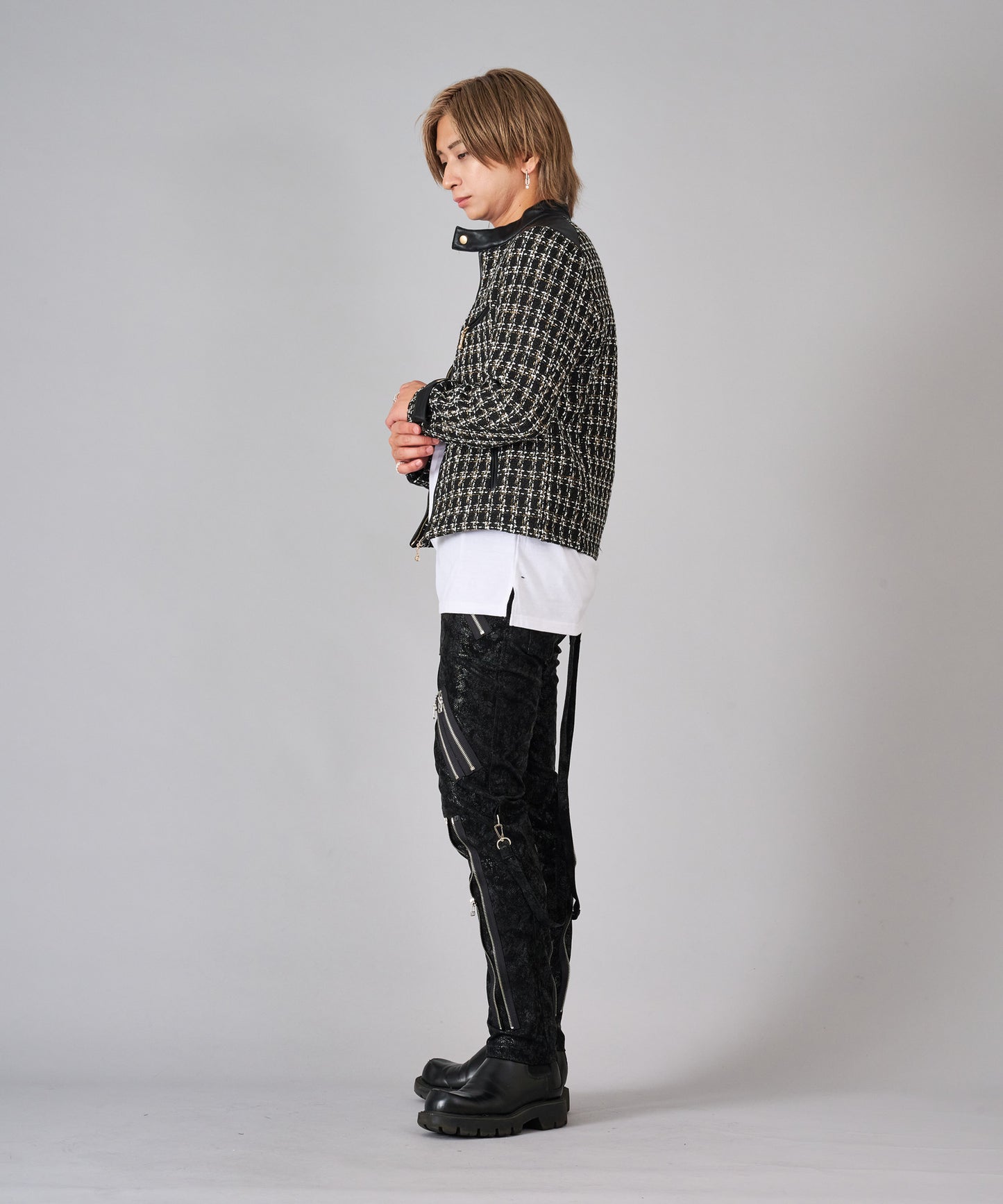 ツイードシングルライダースジャケット