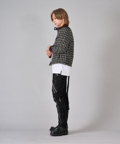 ツイードシングルライダースジャケット