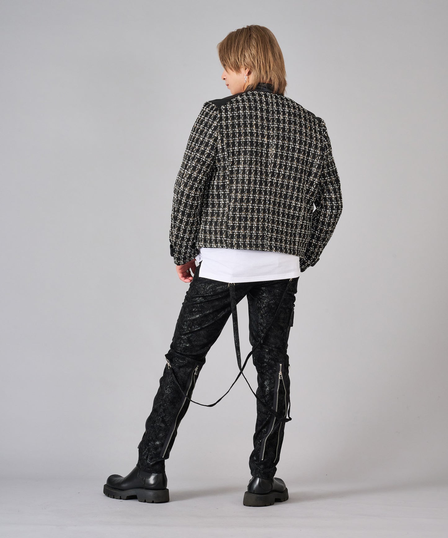 ツイードシングルライダースジャケット