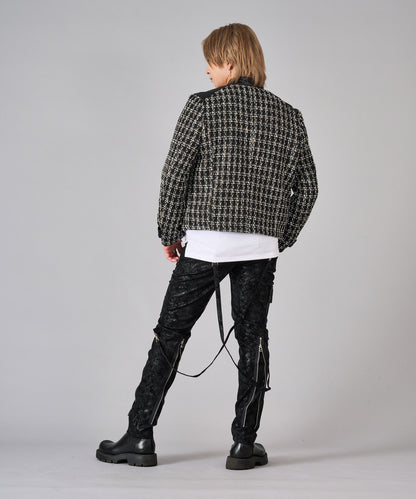 ツイードシングルライダースジャケット