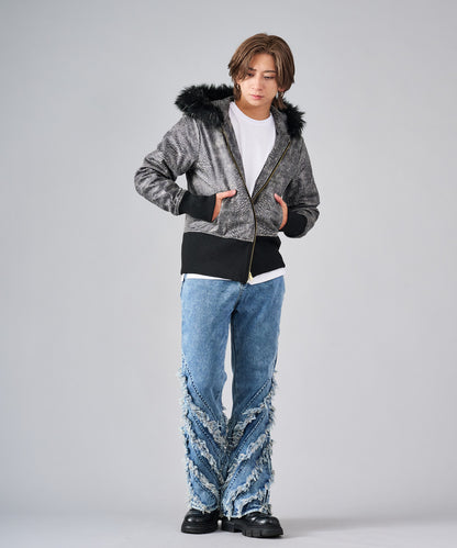 薄中綿キルトファー付きパーカー