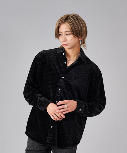 ラメストライプベロアシャツ