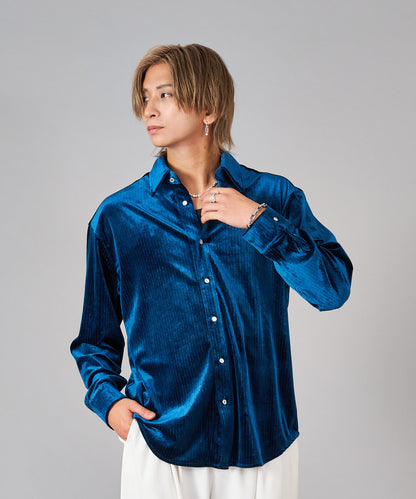 ラメストライプベロアシャツ