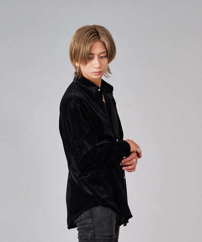 ラメストライプベロアシャツ