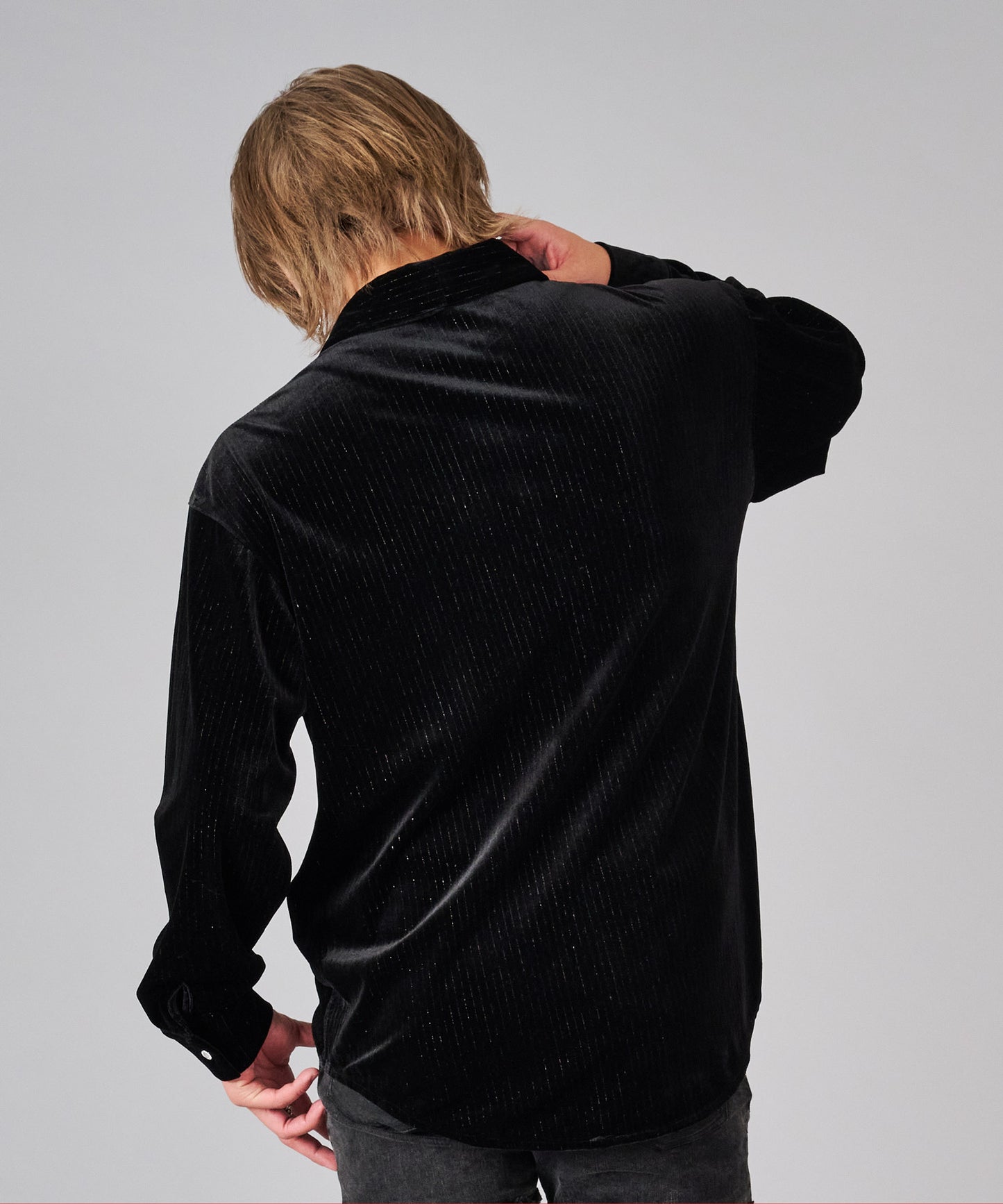 ラメストライプベロアシャツ