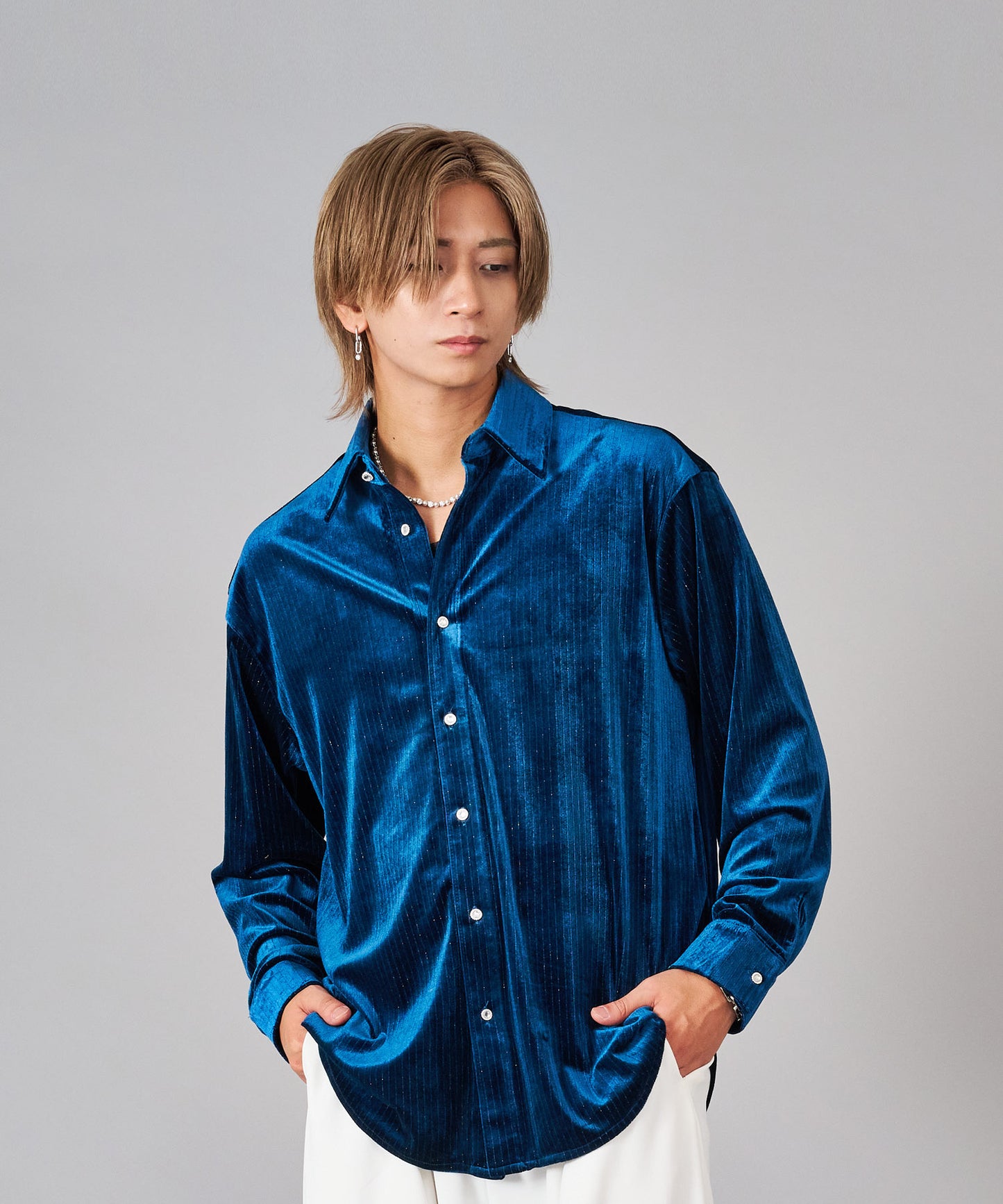 ラメストライプベロアシャツ