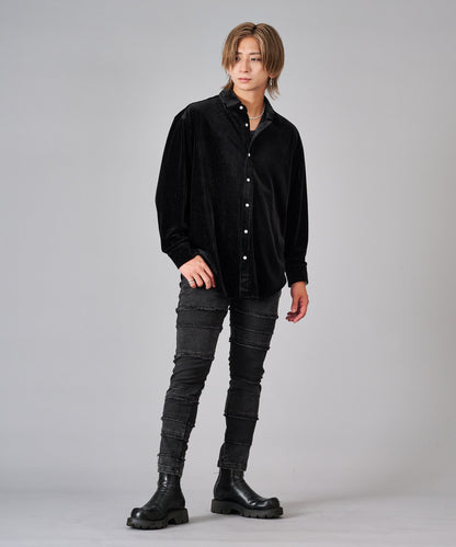 ラメストライプベロアシャツ