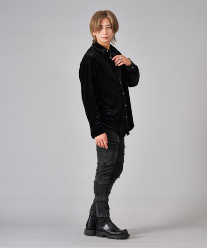 ラメストライプベロアシャツ