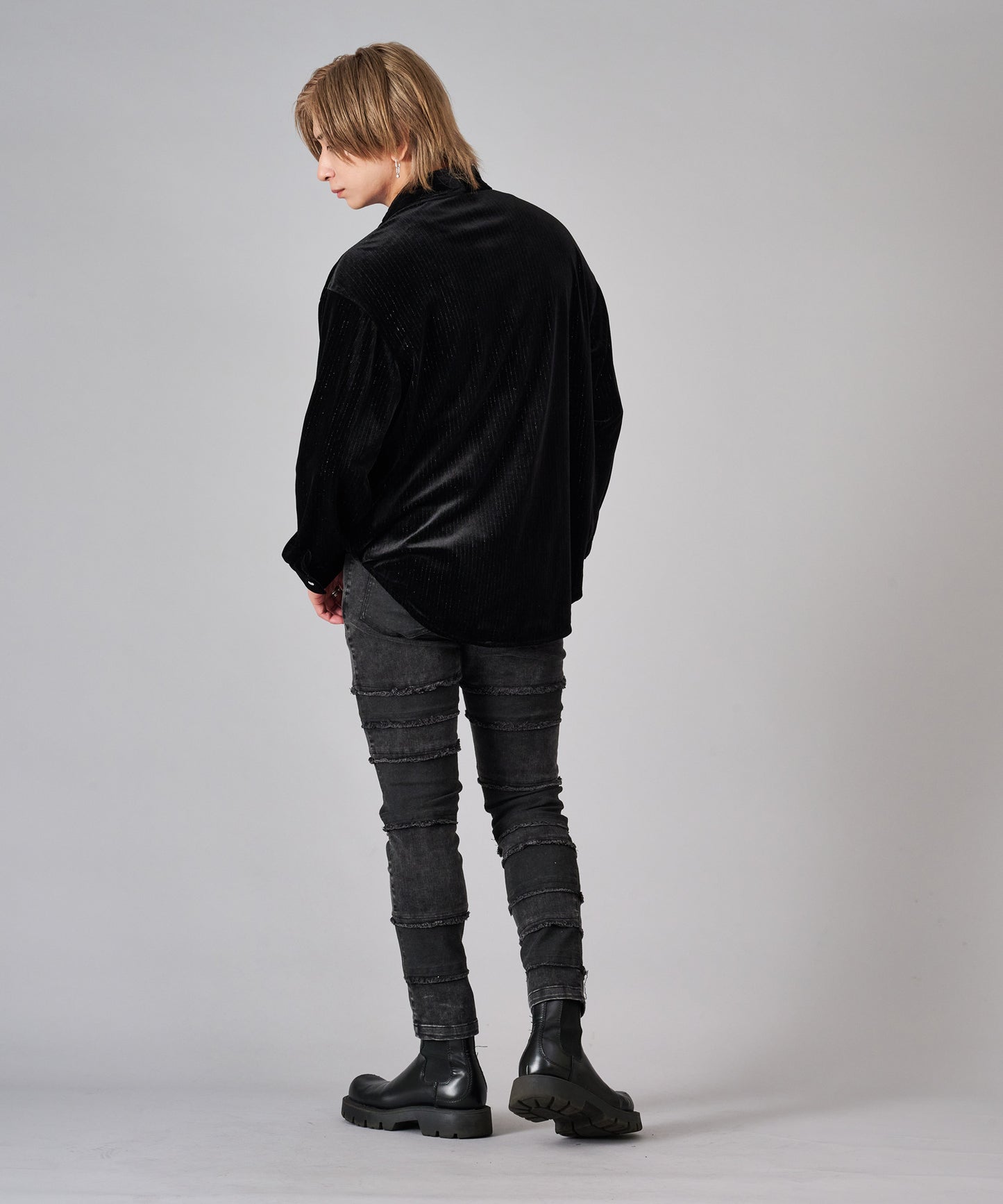 ラメストライプベロアシャツ