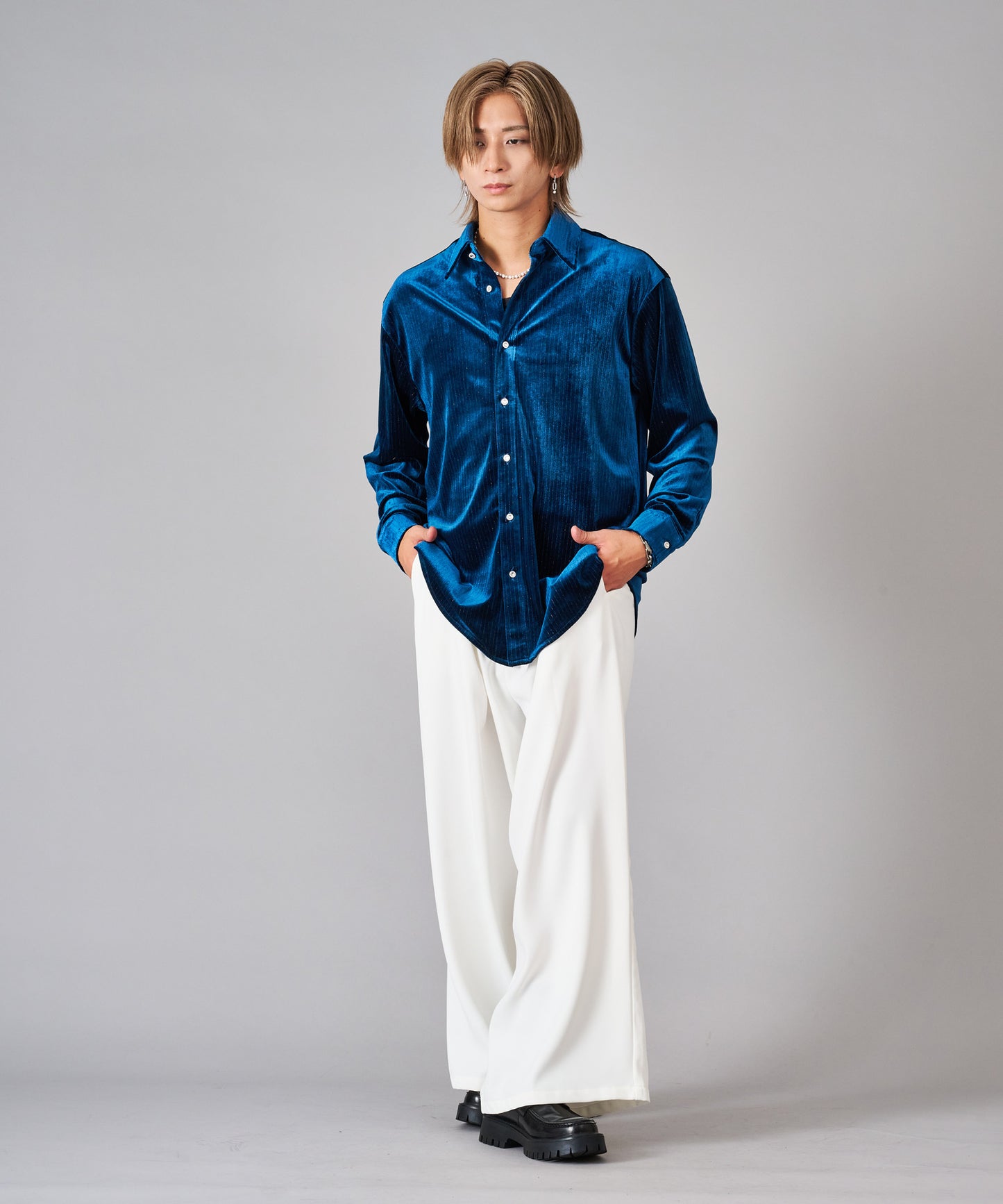 ラメストライプベロアシャツ