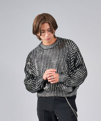 箔プリントショートセーター