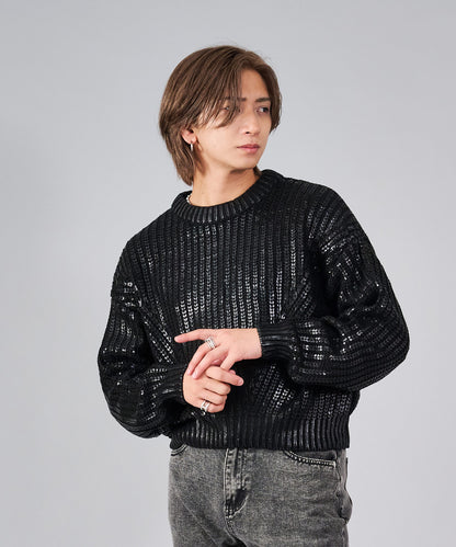 箔プリントショートセーター