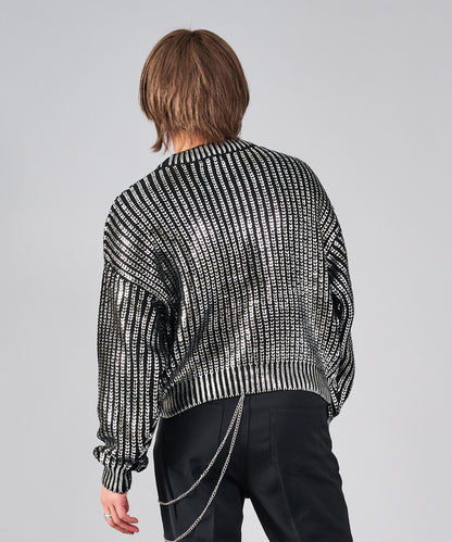 箔プリントショートセーター