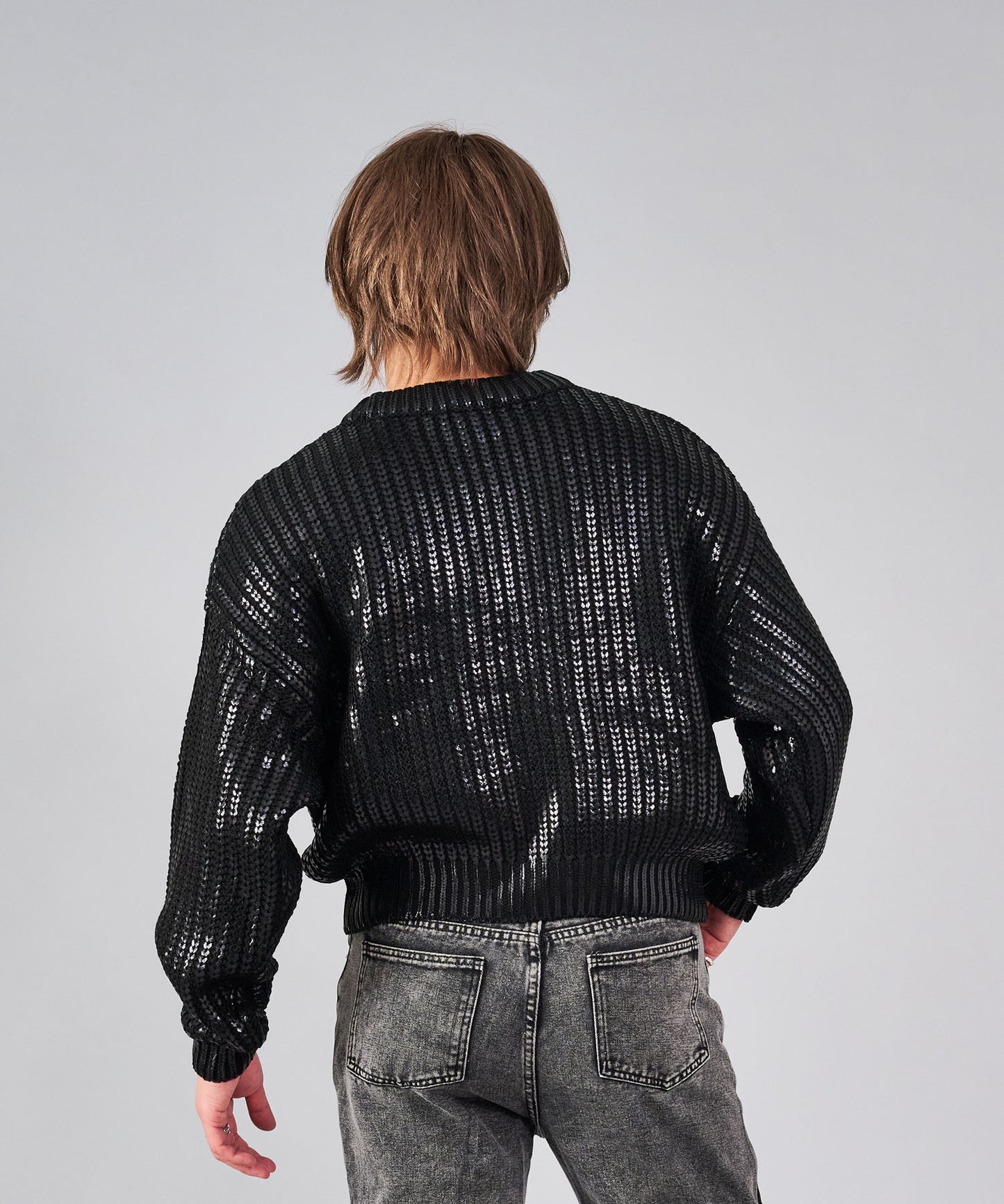 箔プリントショートセーター