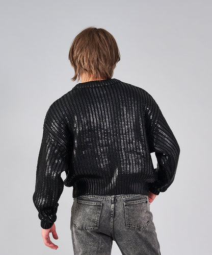 箔プリントショートセーター