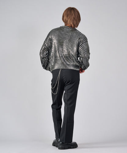 箔プリントショートセーター