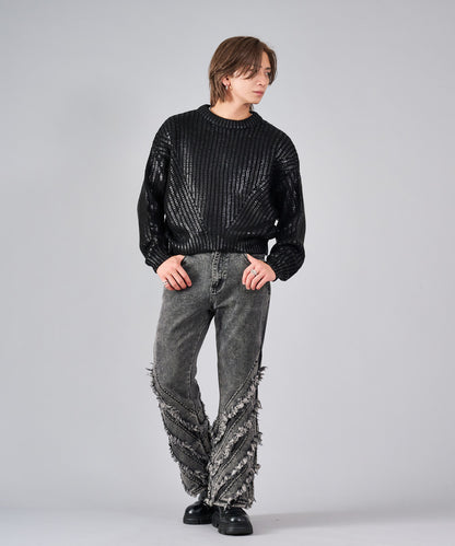 箔プリントショートセーター