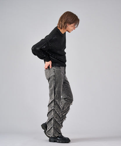 箔プリントショートセーター