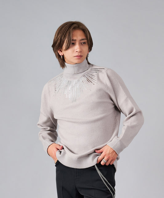 スパンコール刺繍タートルネック