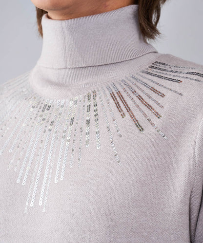 スパンコール刺繍タートルネック