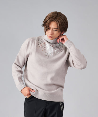 スパンコール刺繍タートルネック