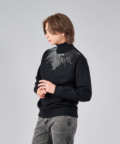 スパンコール刺繍タートルネック