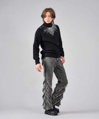 スパンコール刺繍タートルネック