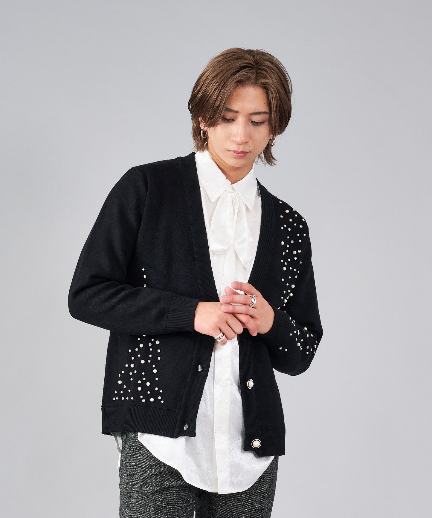 パールデザインニットカーディガン