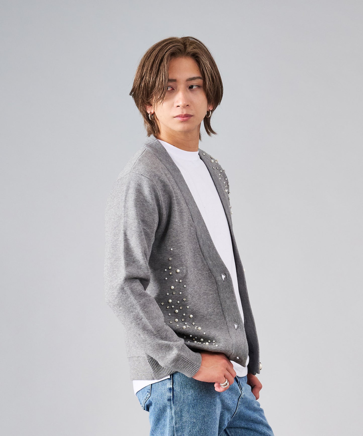 パールデザインニットカーディガン