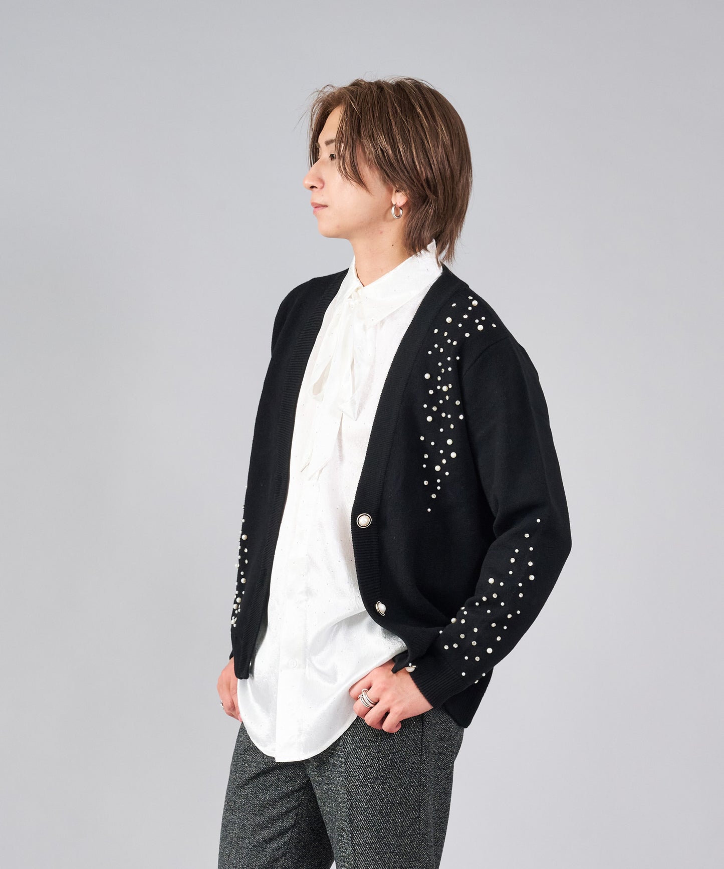 パールデザインニットカーディガン