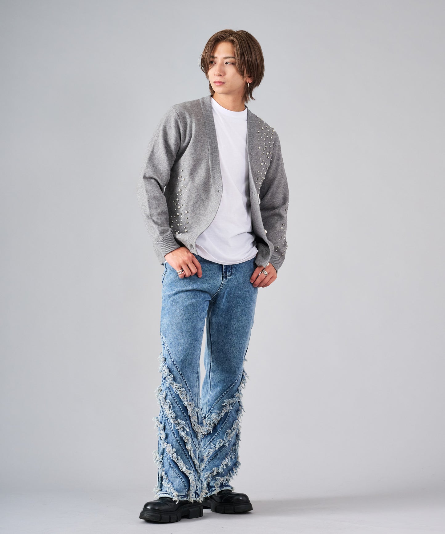 パールデザインニットカーディガン