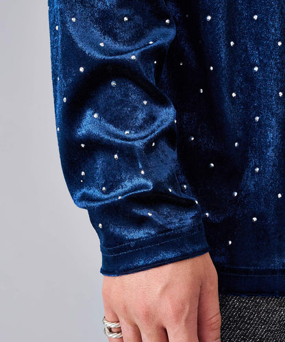 ラインストーン付きベロアタートルネック