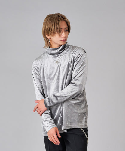 ラインストーン付きベロアタートルネック