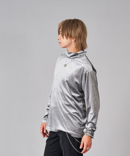 ラインストーン付きベロアタートルネック