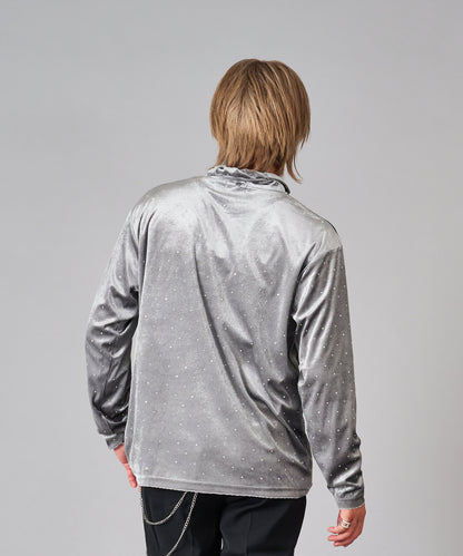 ラインストーン付きベロアタートルネック