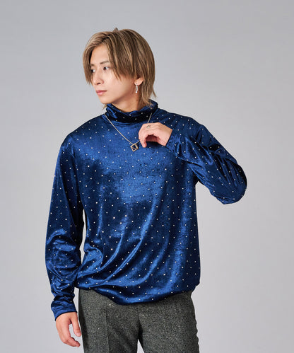 ラインストーン付きベロアタートルネック