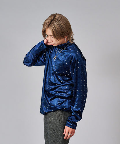 ラインストーン付きベロアタートルネック